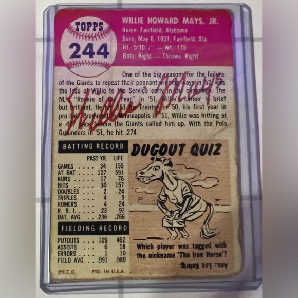Willie Mays Topps 244 1953 original baseball card - Picture 2 of 2